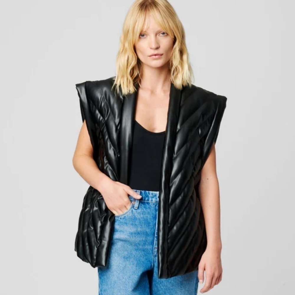 Blank NYC Faux Leather Vest Belted NWT Black Vegan Leather Size XS - Picture 2 of 5